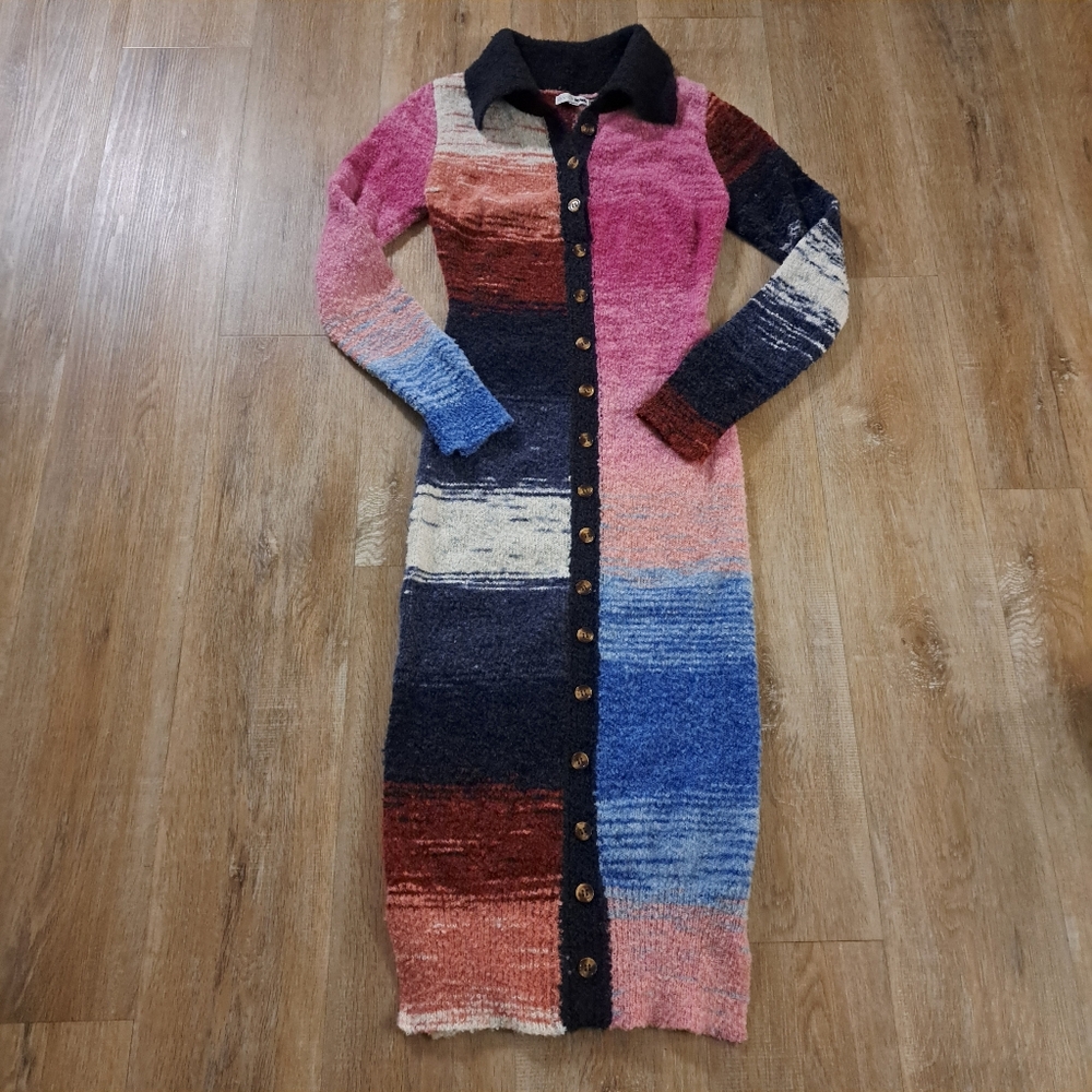 Fashion Nova Aisha Collared Sweater Midi Dress Multi-color Women's Size Medium